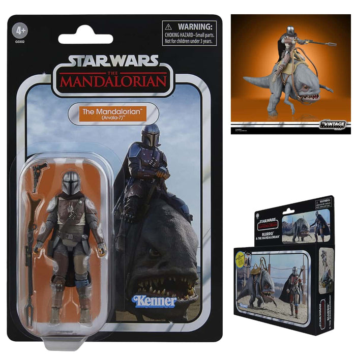 Star Wars The Vintage Collection Blurrg & The Mandalorian 3 3/4 - Inch Action Figure Set Pop - O - Loco