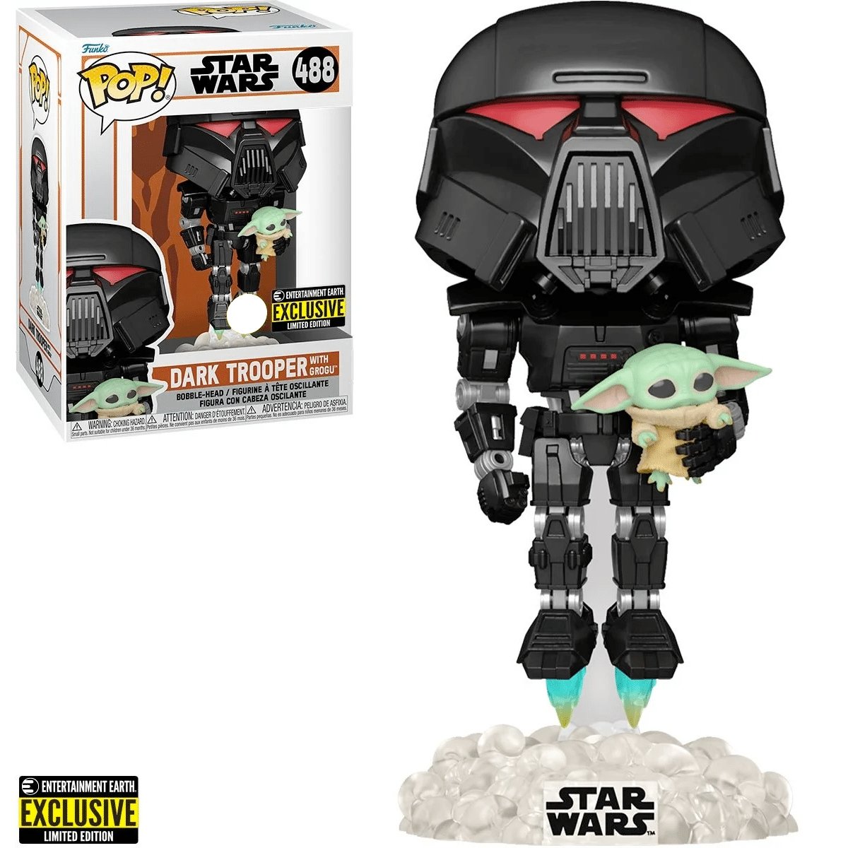 Funko POP Star Wars: The Mandalorian Dark Trooper with Grogu EE Exclusive #488 Pop-O-Loco